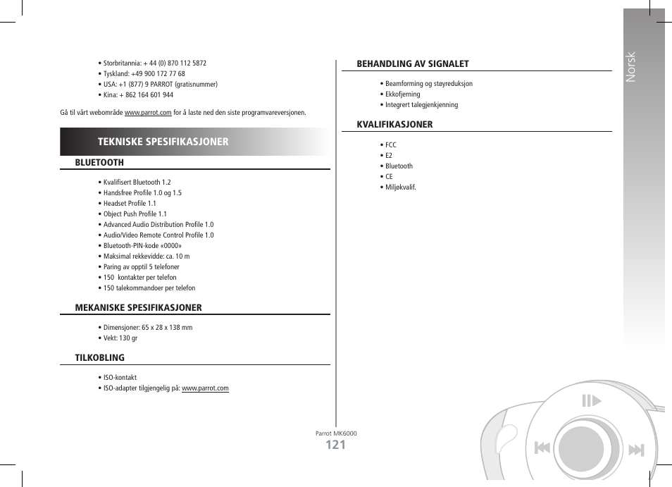 Norsk, Tekniske spesifikasjoner | Philips MK6000 User Manual | Page 121 / 126