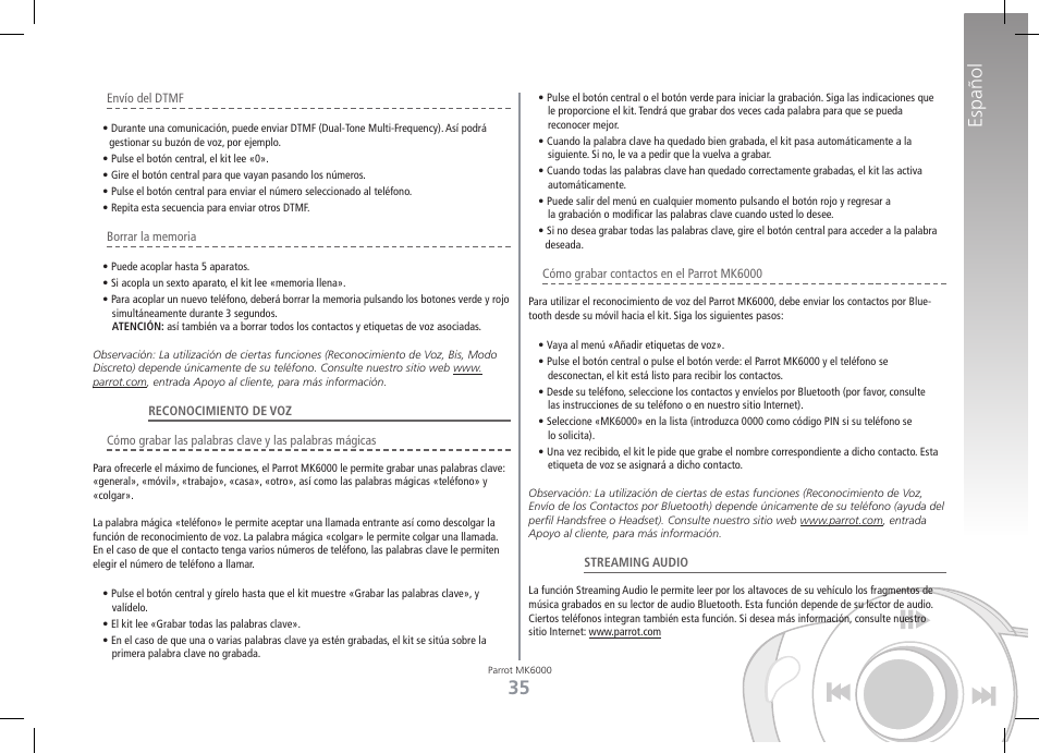 Español | Philips MK6000 User Manual | Page 35 / 126