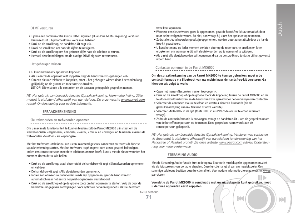 Dutch | Philips MK6000 User Manual | Page 71 / 126