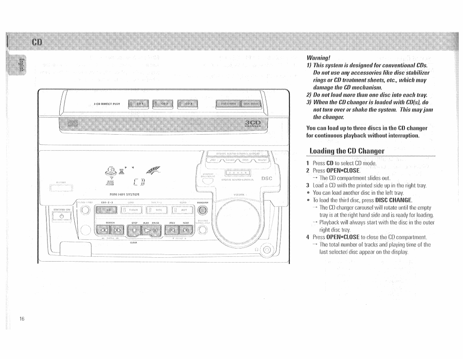 Loadiiit) the co chatiyer, 2 press 0pen»cl0se, I. “ l„| i n , „ 1 i | Philips FW510C User Manual | Page 16 / 76