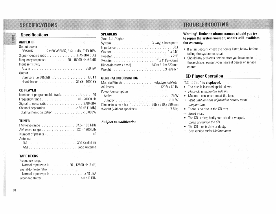 Operation | Philips FW510C User Manual | Page 26 / 76