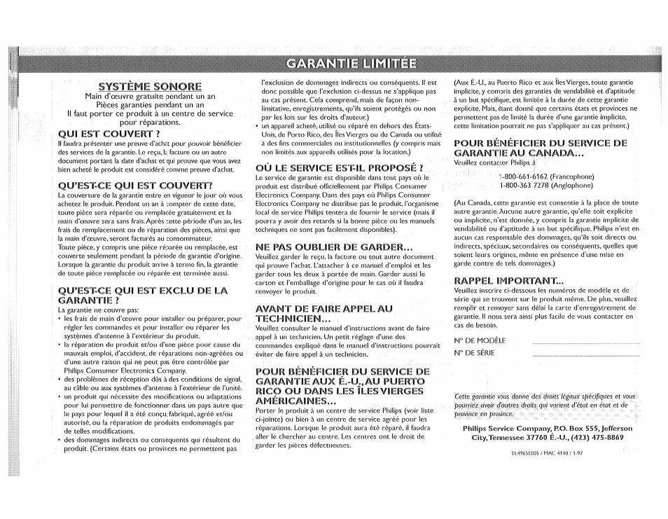 Elim, E l i m, Systeme sonore | Philips FW510C User Manual | Page 32 / 76