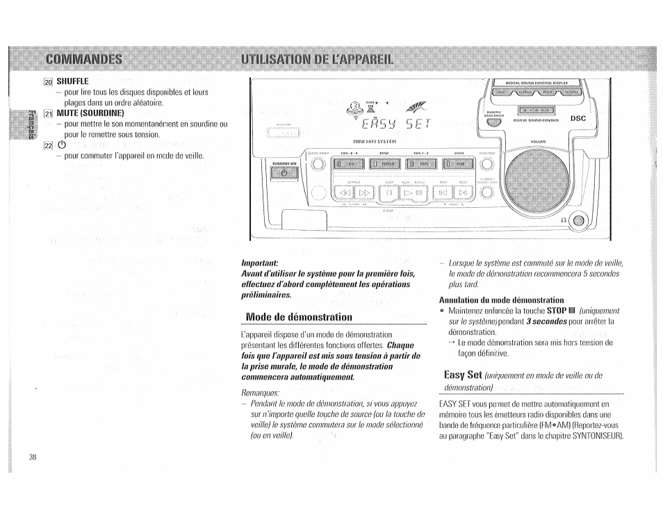 2(^ shuffle, Mode de démonstration, Aiiihilation (lu modo dénionstnitioii | Immwmm-m, I cî), Mode | Philips FW510C User Manual | Page 38 / 76