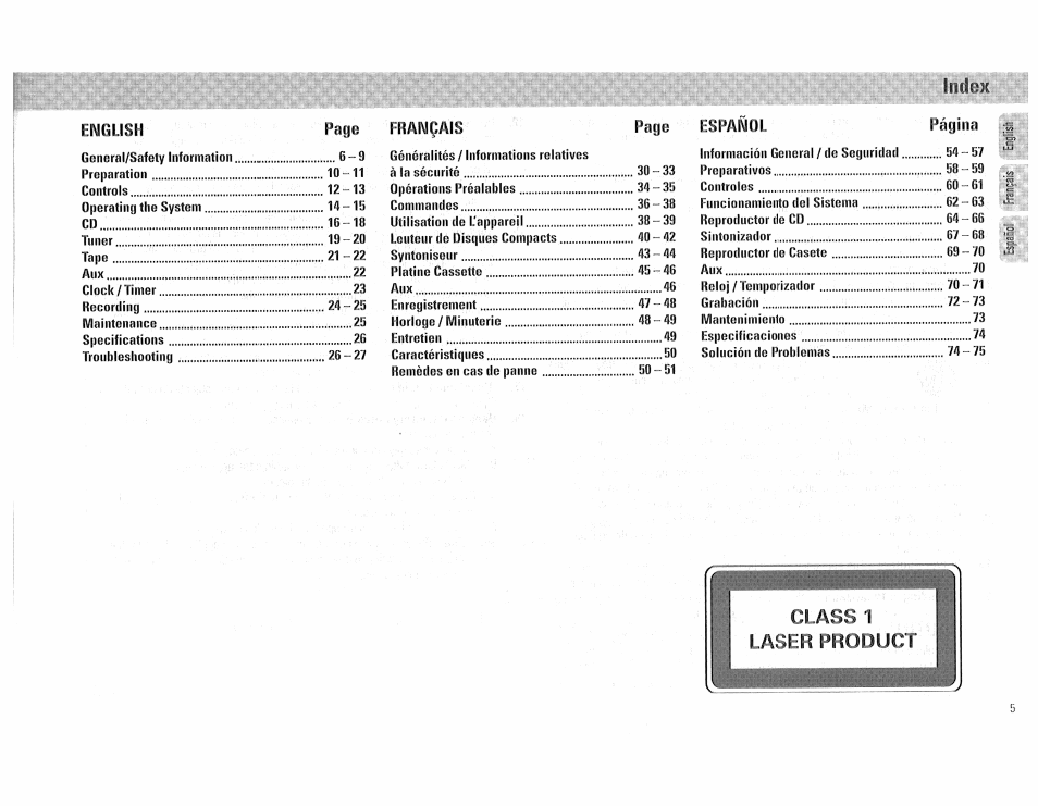 Class 1, Laser product, Class 1 laser product | Philips FW510C User Manual | Page 5 / 76