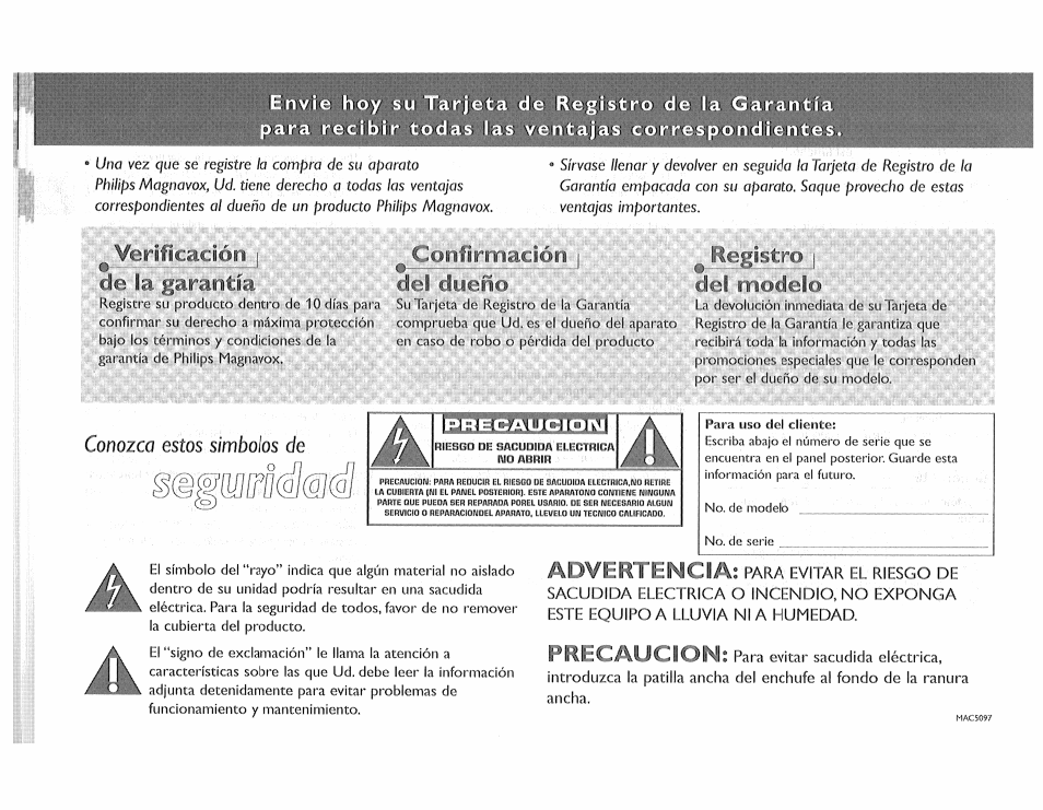 Тb) (ф.kfi iba, Verificación i, De la garantía | Confirmación, Del dueño, Confirmación del dueño, Del modelo, Una vez que, Registre la compra, Un producto philips | Philips FW510C User Manual | Page 52 / 76