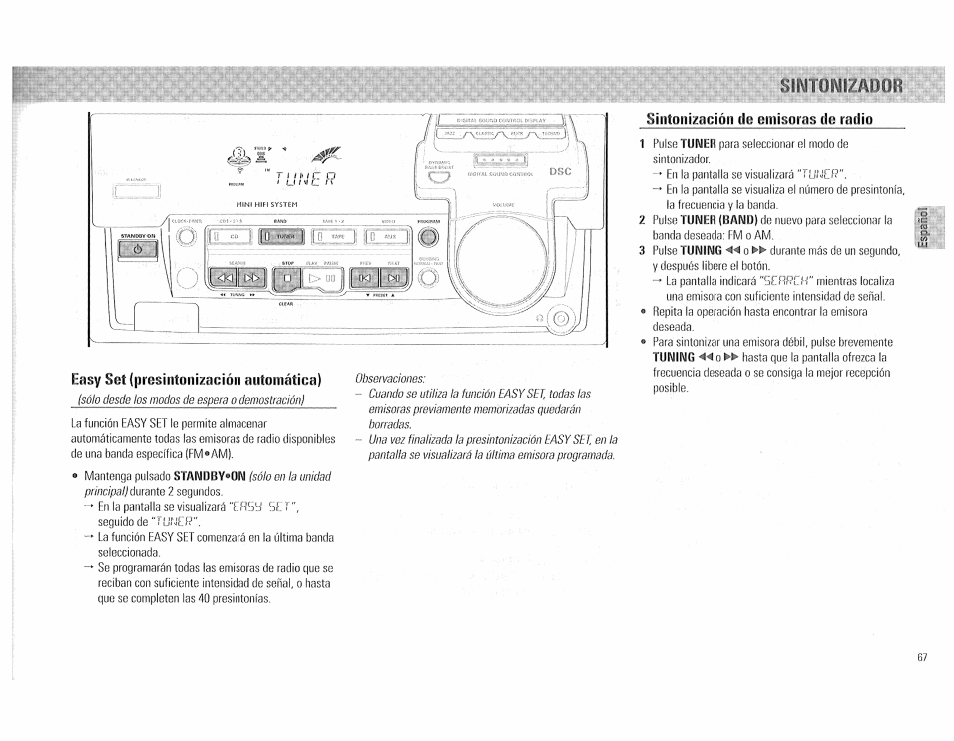 Easy set (presintonización automática), Sintonización de emisoras de radio, Easy | Presintonización automática) | Philips FW510C User Manual | Page 67 / 76