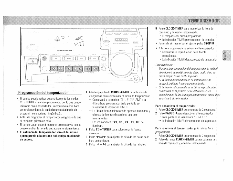 Programación dol teiiipor¡;<a(}or, Mwmimmm | Philips FW510C User Manual | Page 71 / 76