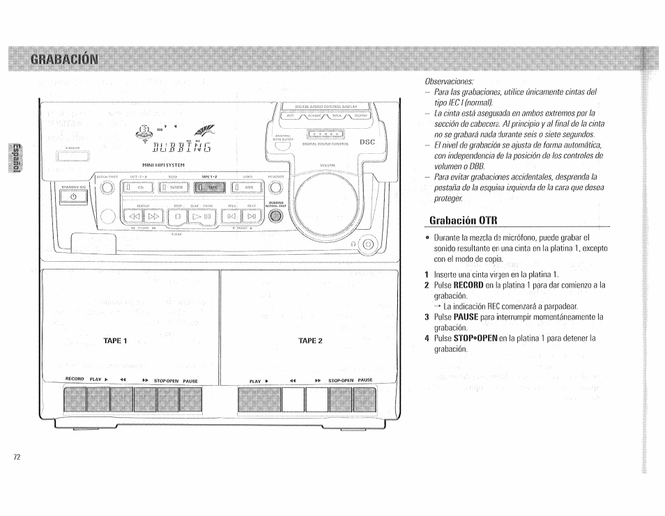 Kliamaciiìw, Grabación otr | Philips FW510C User Manual | Page 72 / 76