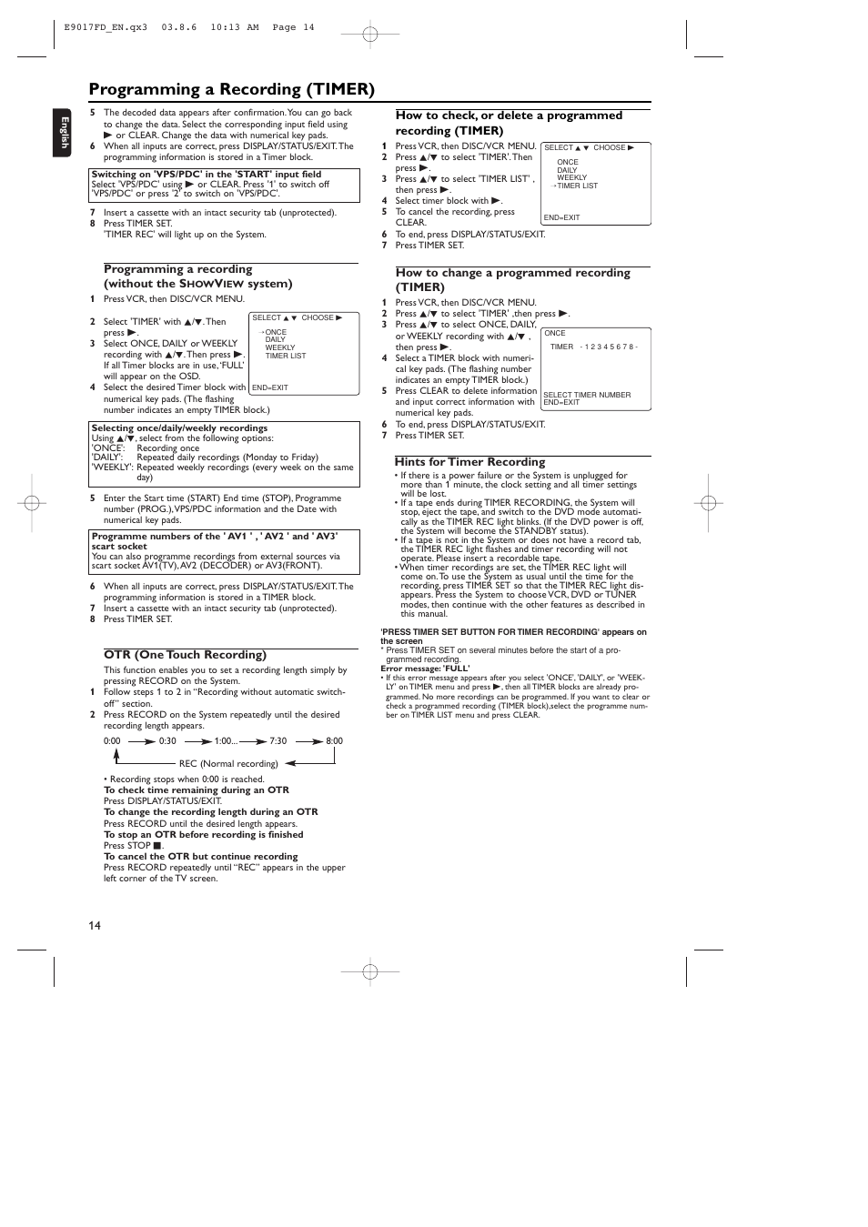 Programming a recording (timer) | Philips ShowView MX5100VR/02 User Manual | Page 14 / 24