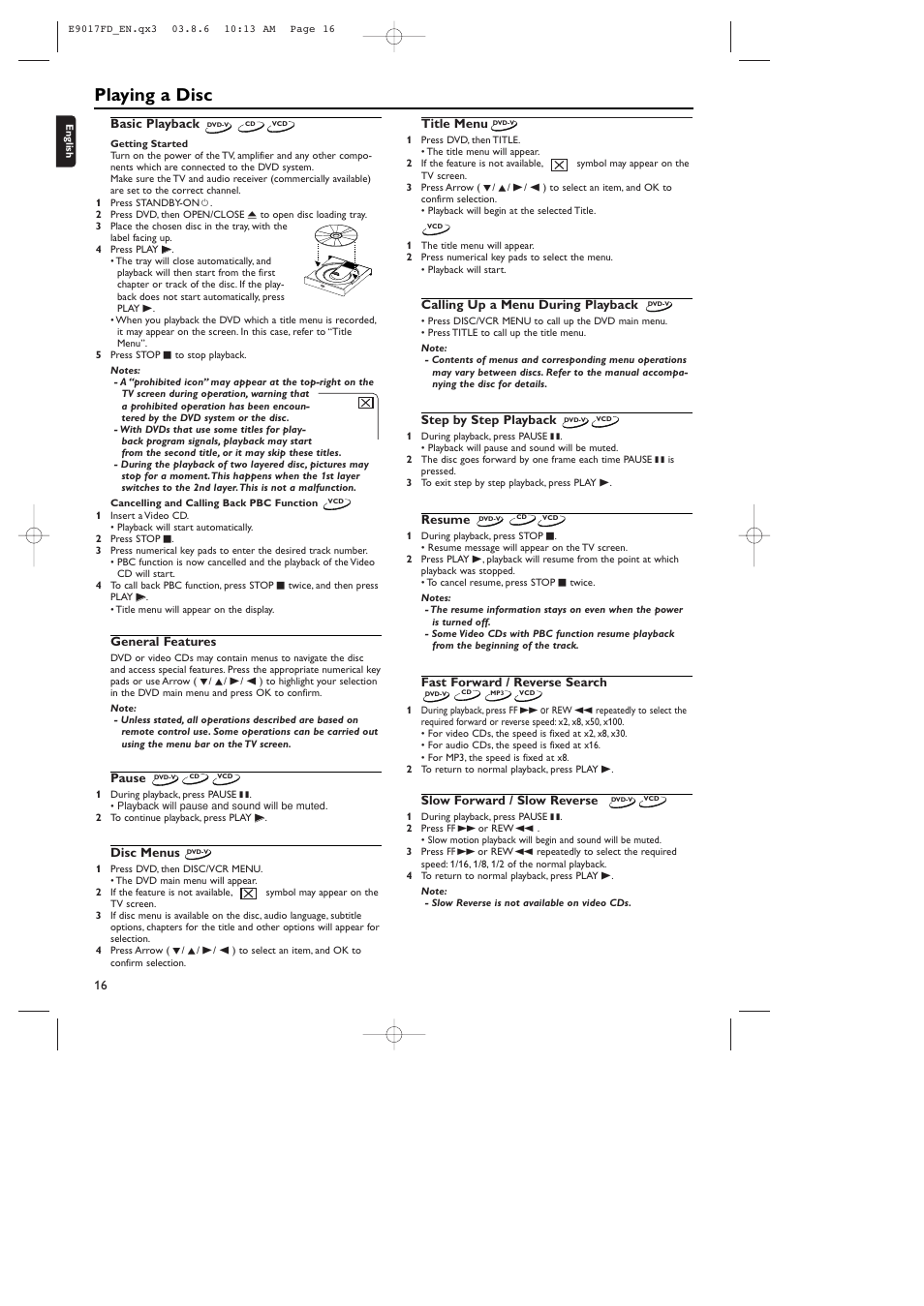 Playing a disc, Pow er on/of f | Philips ShowView MX5100VR/02 User Manual | Page 16 / 24