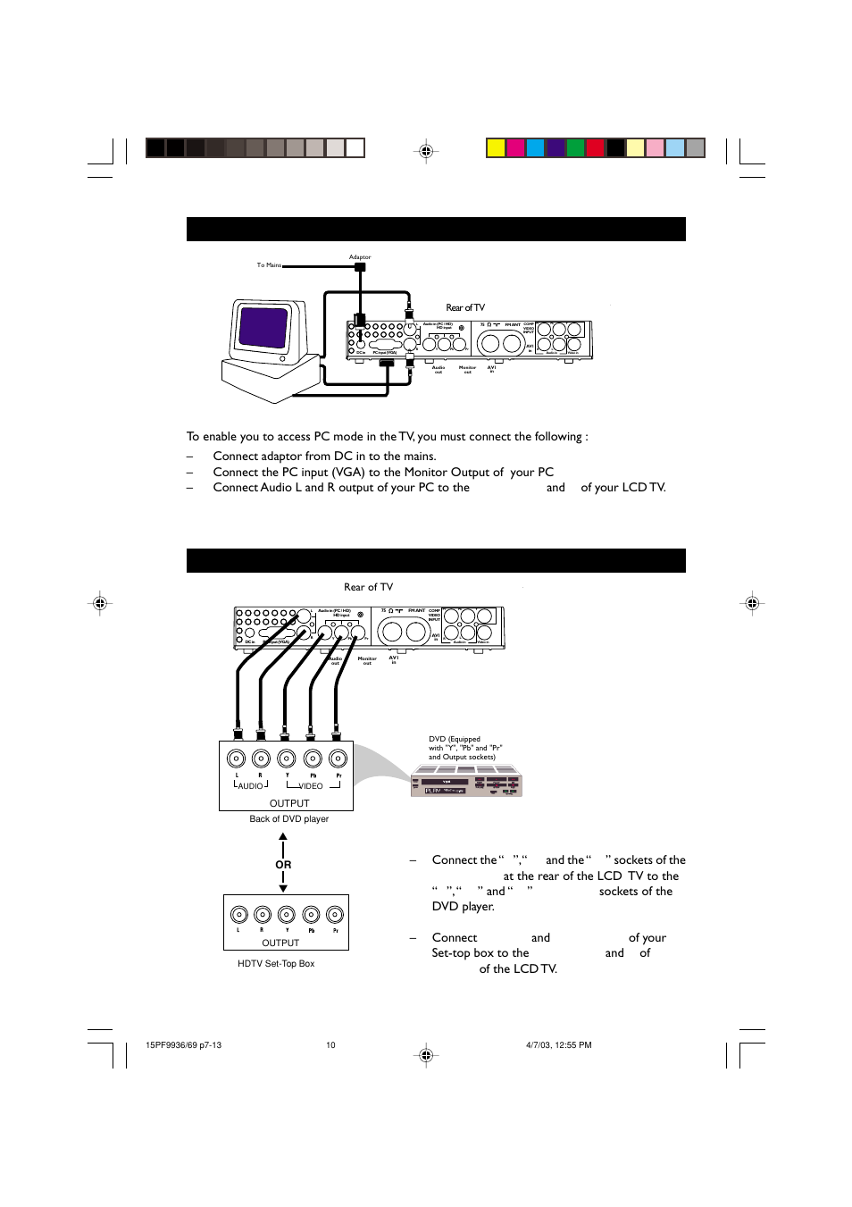 Pc e, Hd (h, Onnecting | Quipment, Efinition | Philips 15PF9969 User Manual | Page 10 / 51