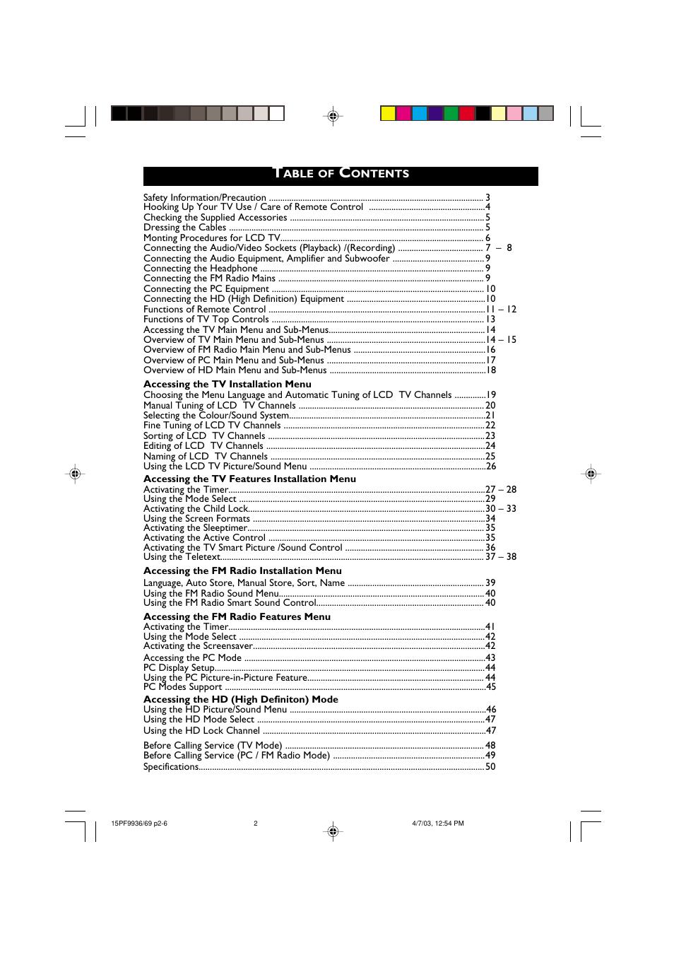 Philips 15PF9969 User Manual | Page 2 / 51