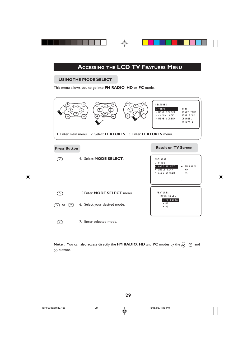 Lcd tv f, Ccessing, Eatures | Philips 15PF9969 User Manual | Page 29 / 51