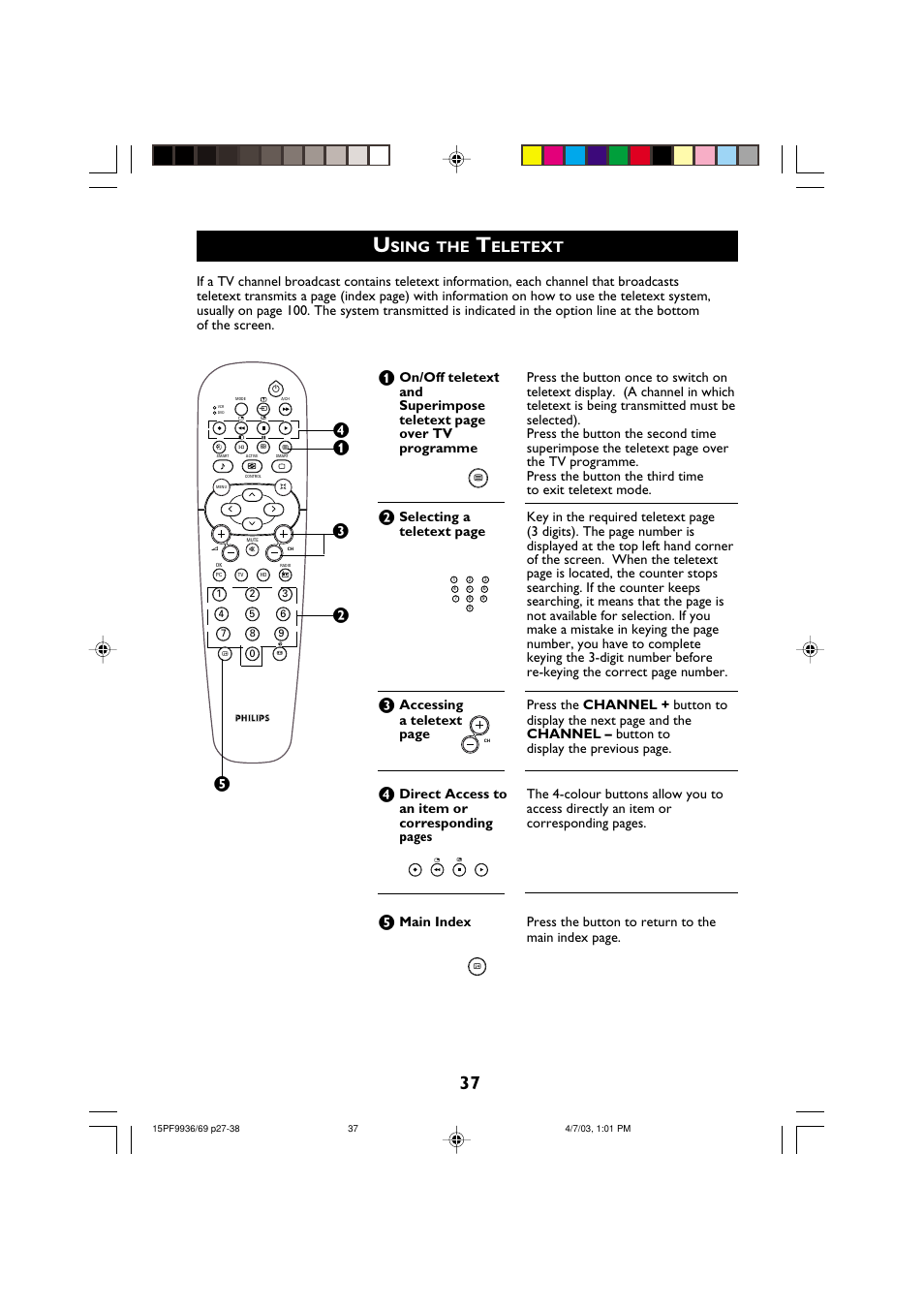 Sing, Eletext | Philips 15PF9969 User Manual | Page 37 / 51