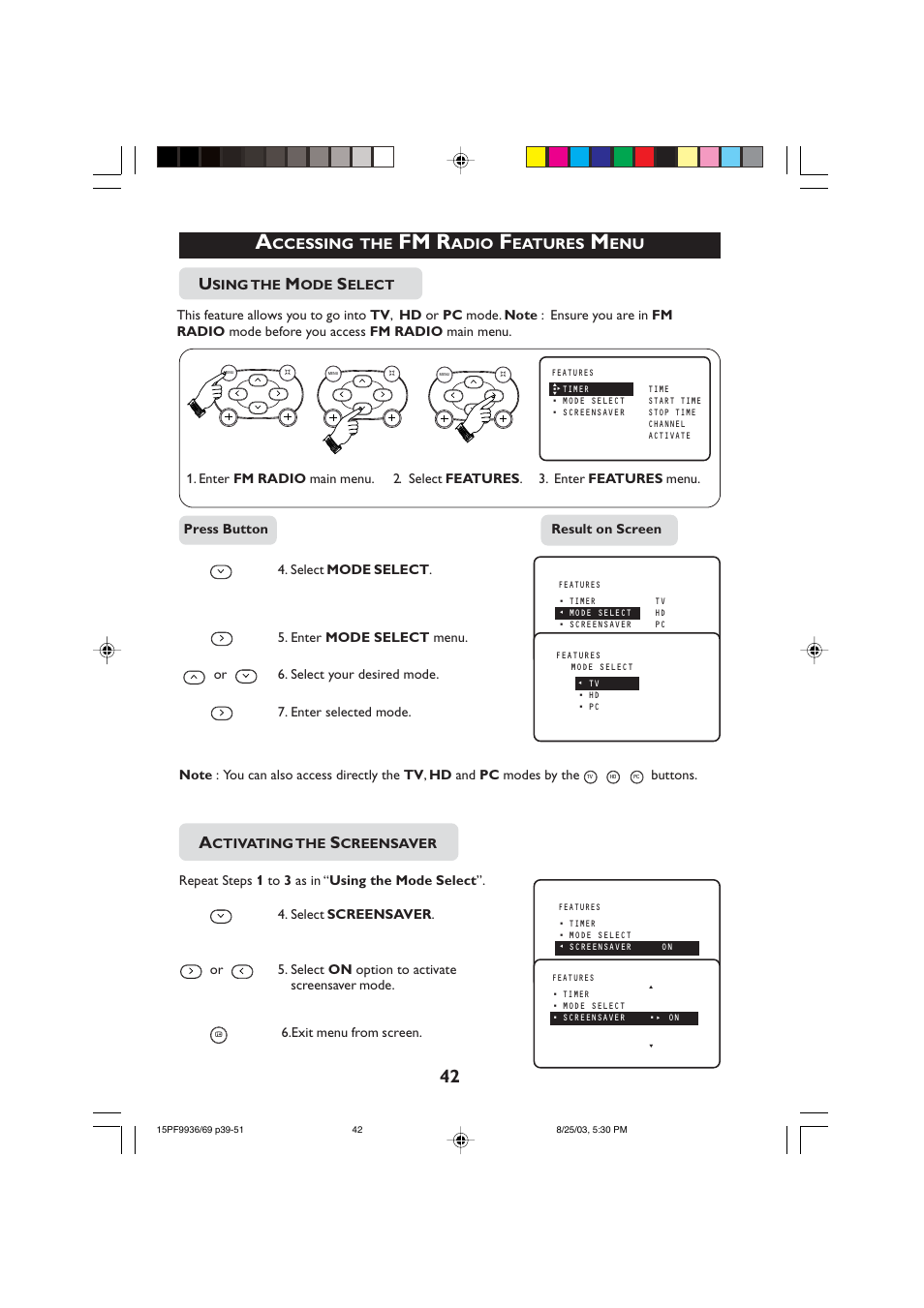 Fm r, Ccessing, Adio | Eatures | Philips 15PF9969 User Manual | Page 42 / 51