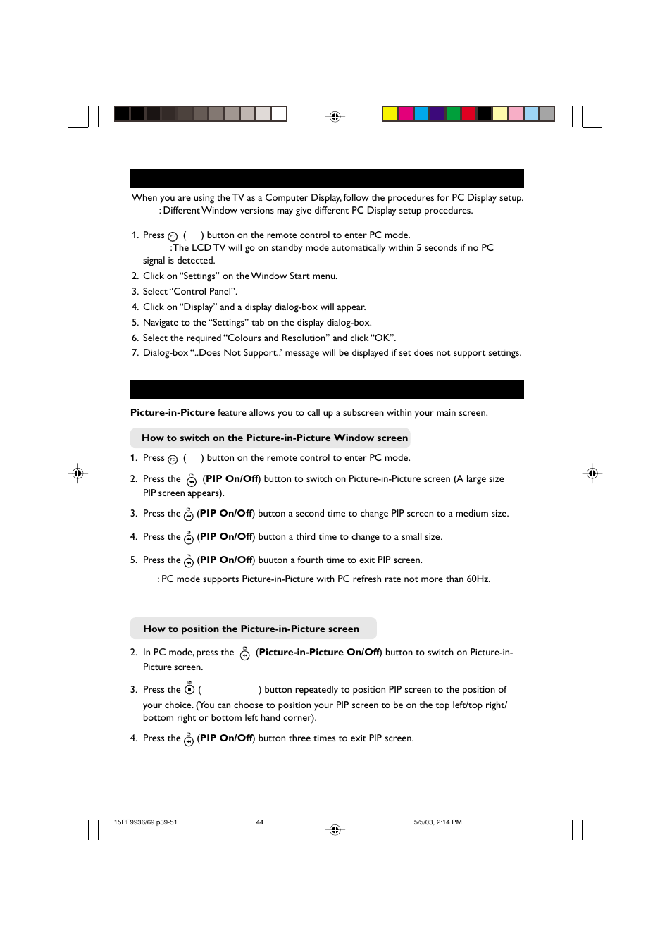 Pc d, Pc p | Philips 15PF9969 User Manual | Page 44 / 51