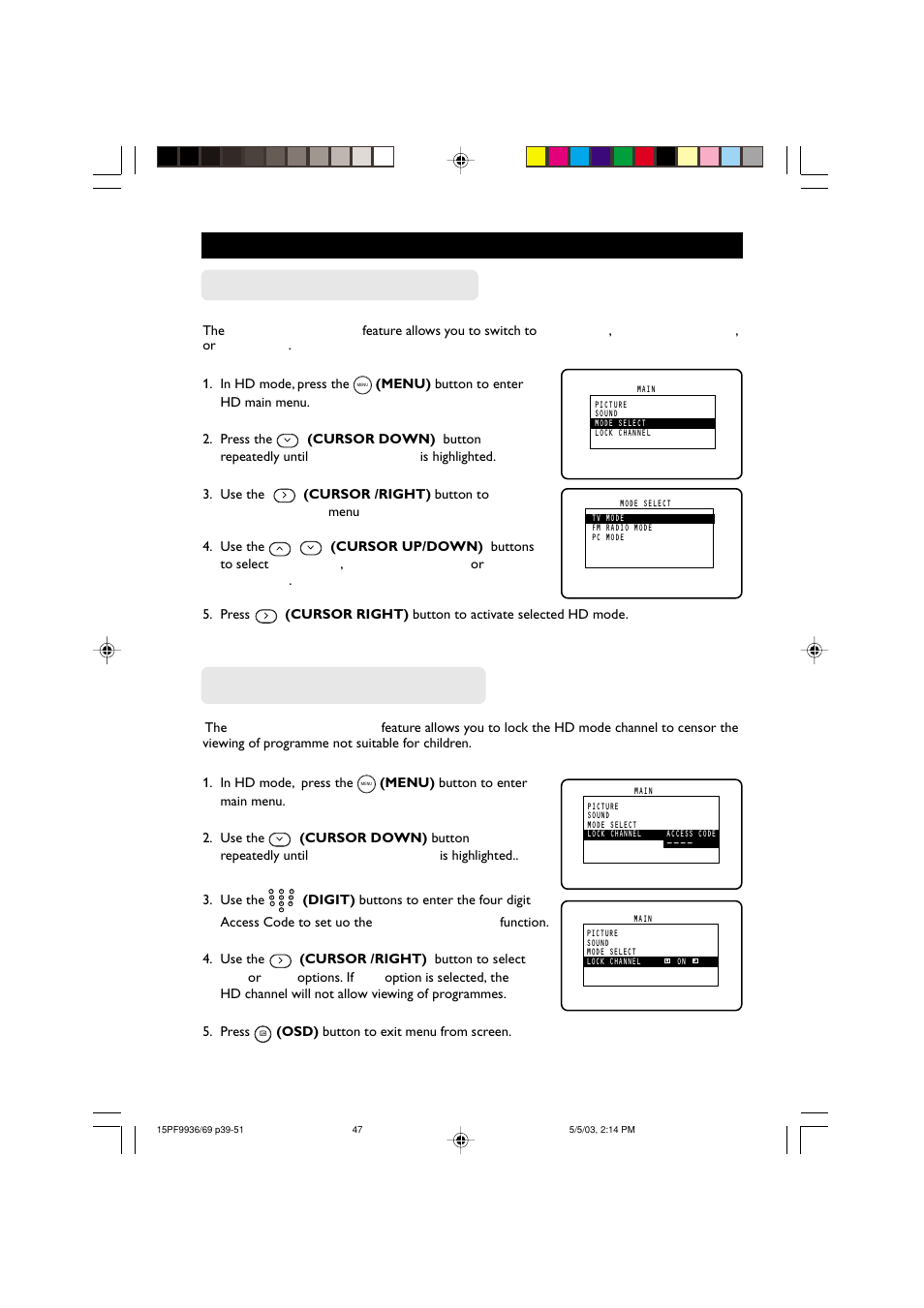 Hd (h, Hd m, Hd l | Philips 15PF9969 User Manual | Page 47 / 51