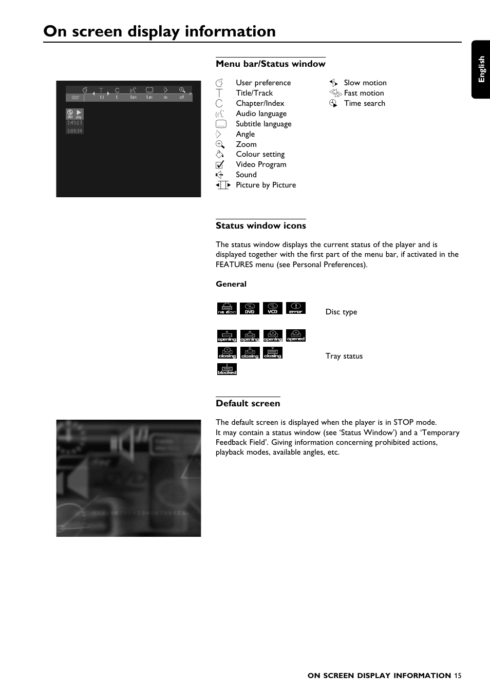 On screen display information | Philips DVD1010 User Manual | Page 13 / 41