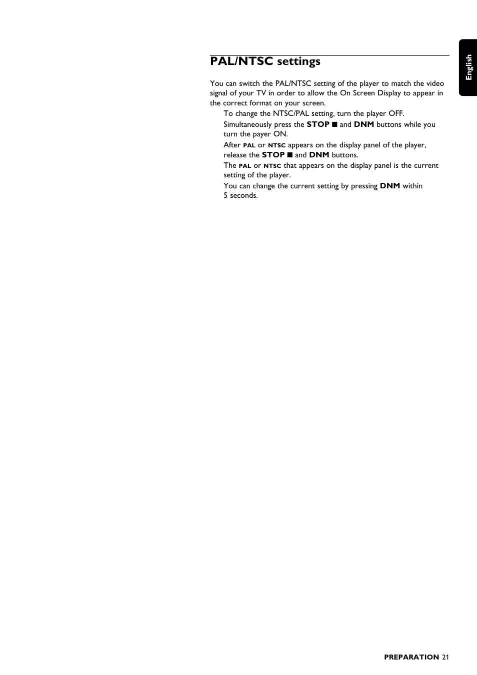 Pal/ntsc settings | Philips DVD1010 User Manual | Page 19 / 41