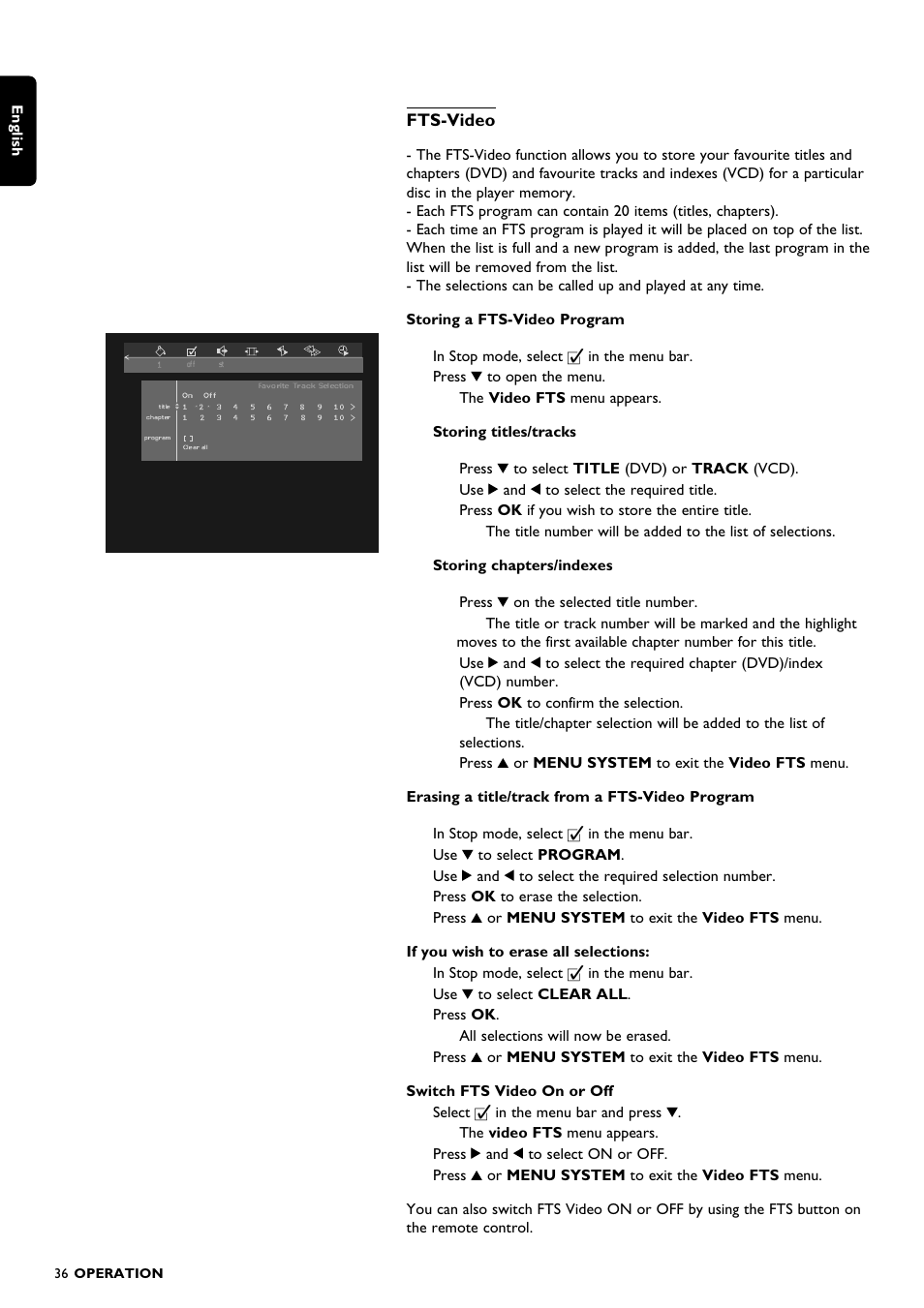 Fts-video, English | Philips DVD1010 User Manual | Page 34 / 41