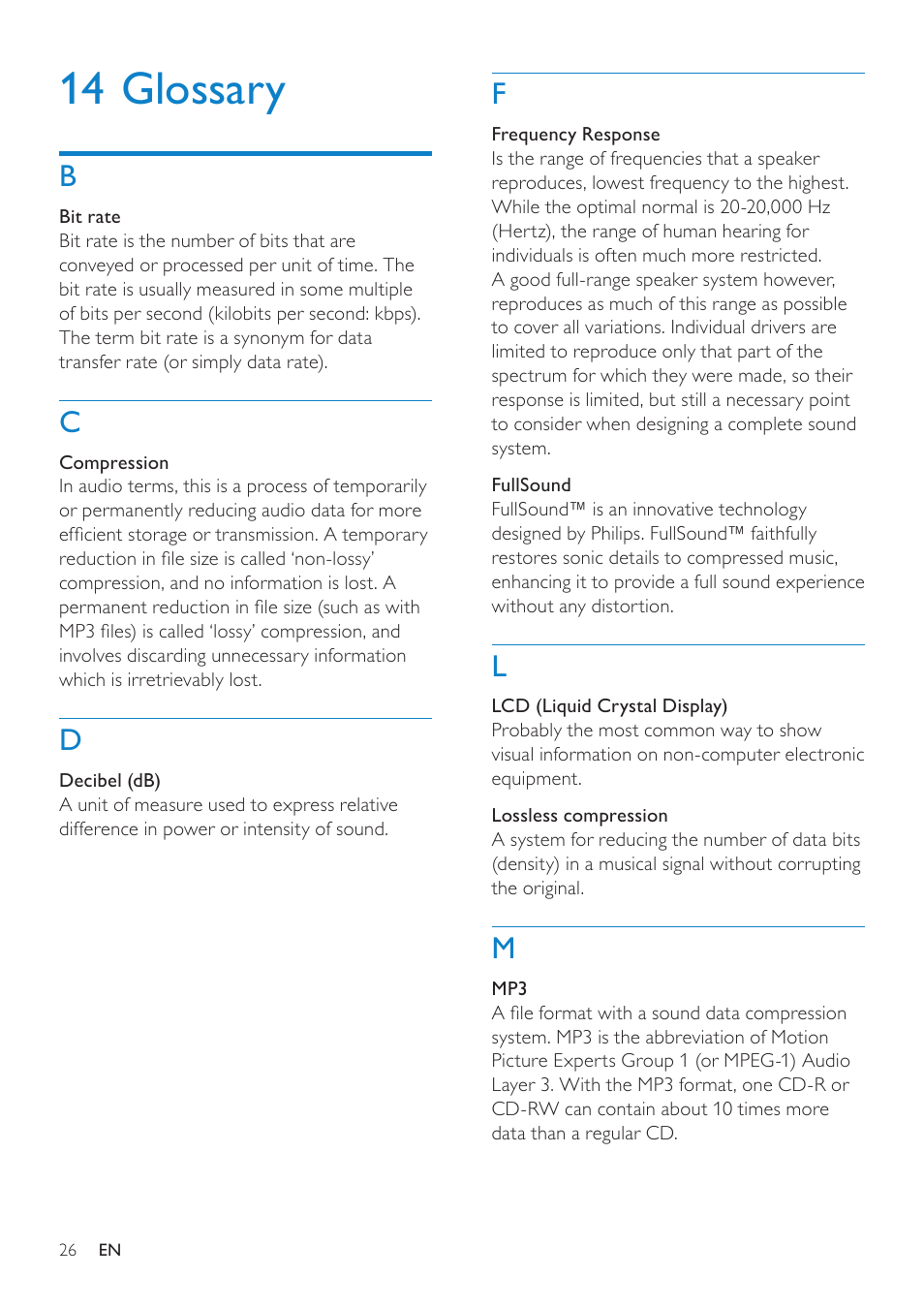 14 glossary | Philips wk10295 User Manual | Page 27 / 29