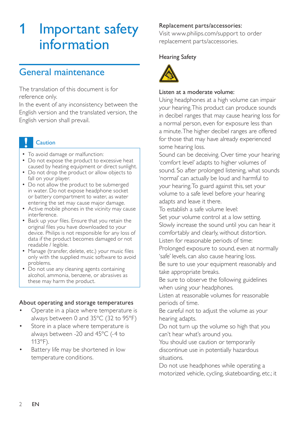 1 important safety information, General maintenance | Philips wk10295 User Manual | Page 3 / 29