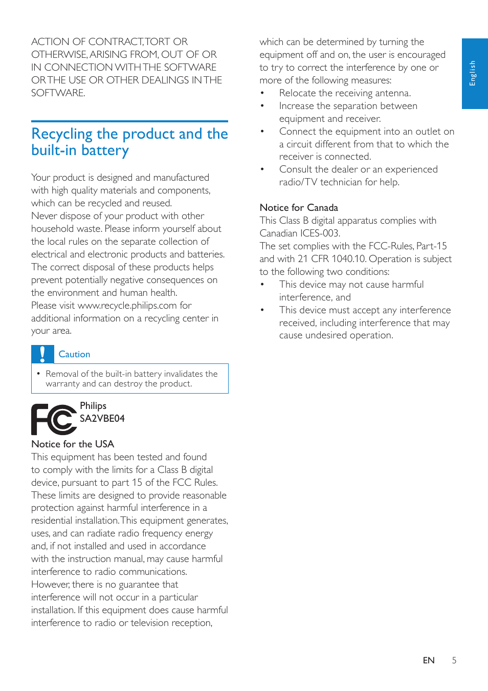 Recycling the product and the built-in battery, Recycling the product and the built-in, Battery | Philips wk10295 User Manual | Page 6 / 29