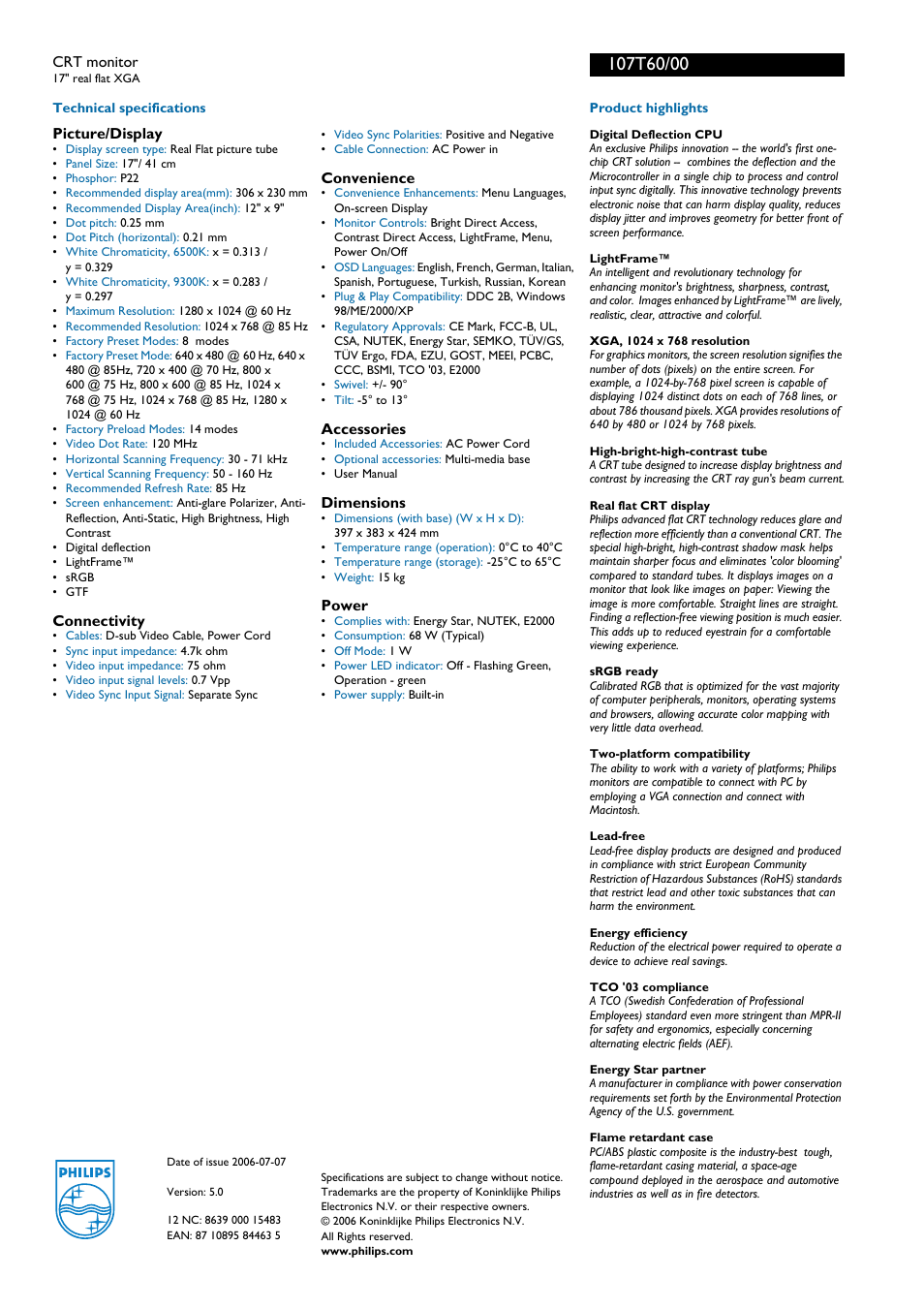 For preview purpose only | Philips 107T60 User Manual | Page 2 / 2