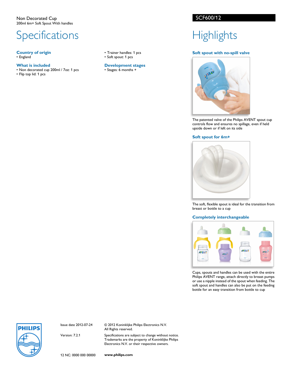 Specifications, Highlights | Philips SCF600/12 User Manual | Page 2 / 2
