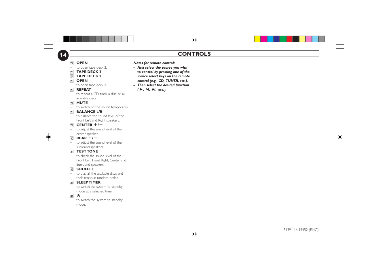 Controls | Philips FW-P78 User Manual | Page 14 / 31