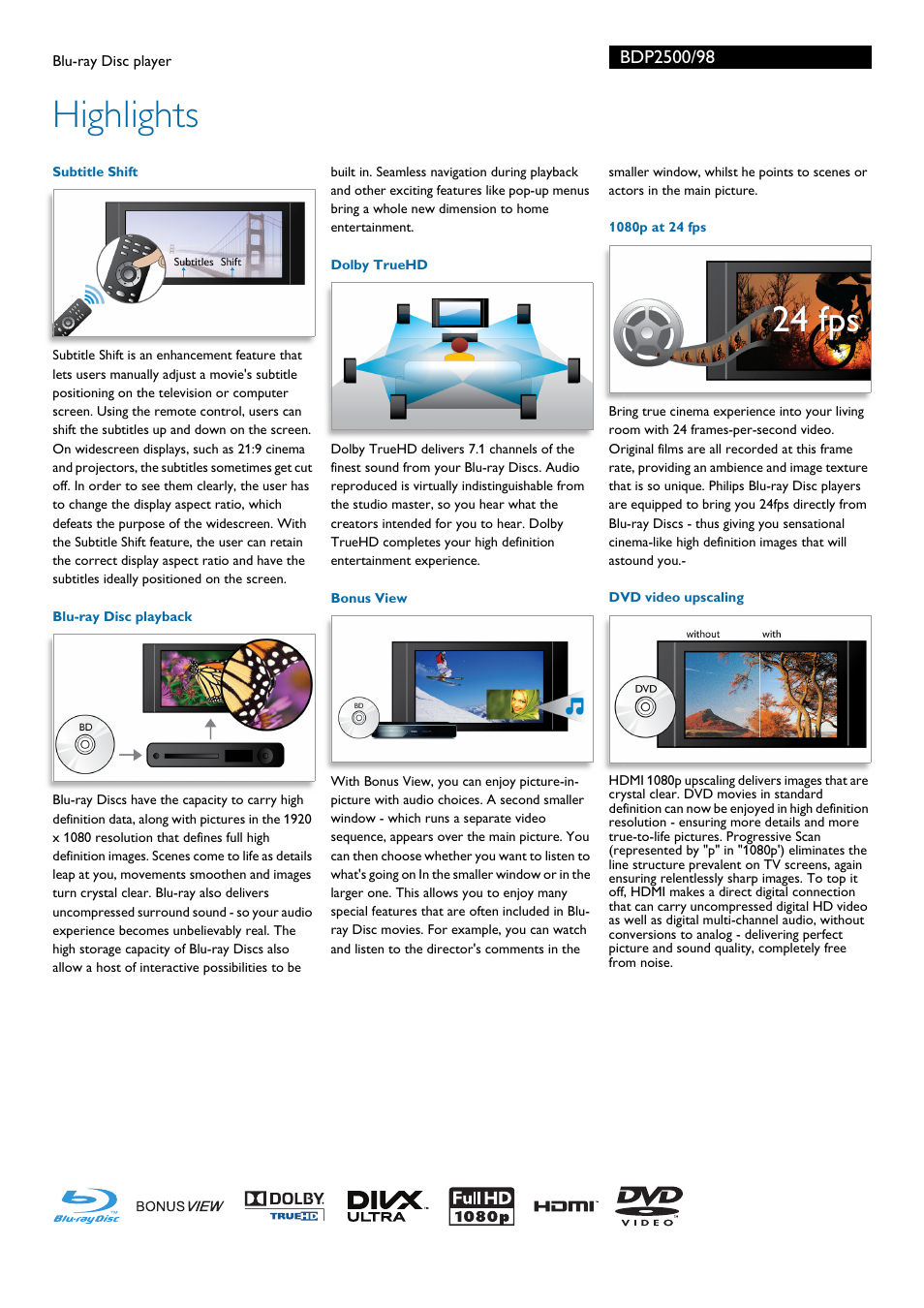 Highlights | Philips BDP2500/98 User Manual | Page 2 / 3