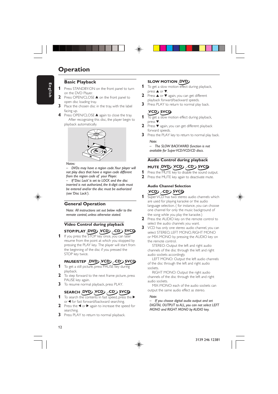 Operation | Philips DVD 728 User Manual | Page 12 / 30