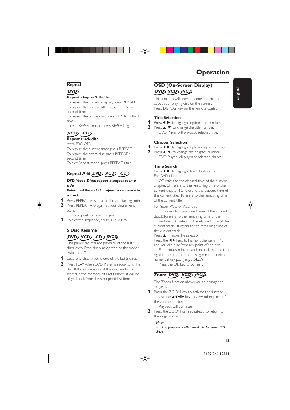 Operation | Philips DVD 728 User Manual | Page 13 / 30