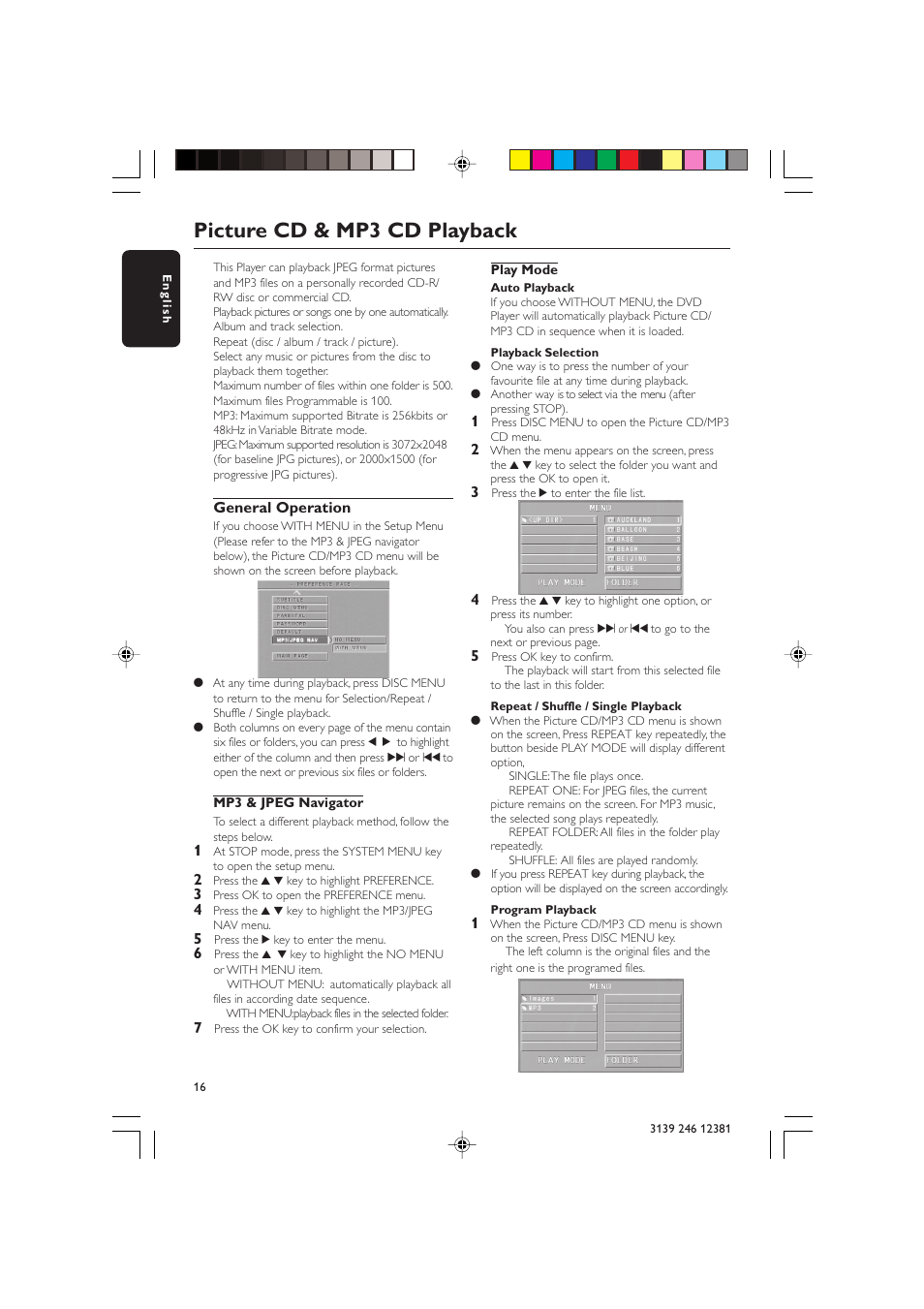 Picture cd & mp3 cd playback | Philips DVD 728 User Manual | Page 16 / 30