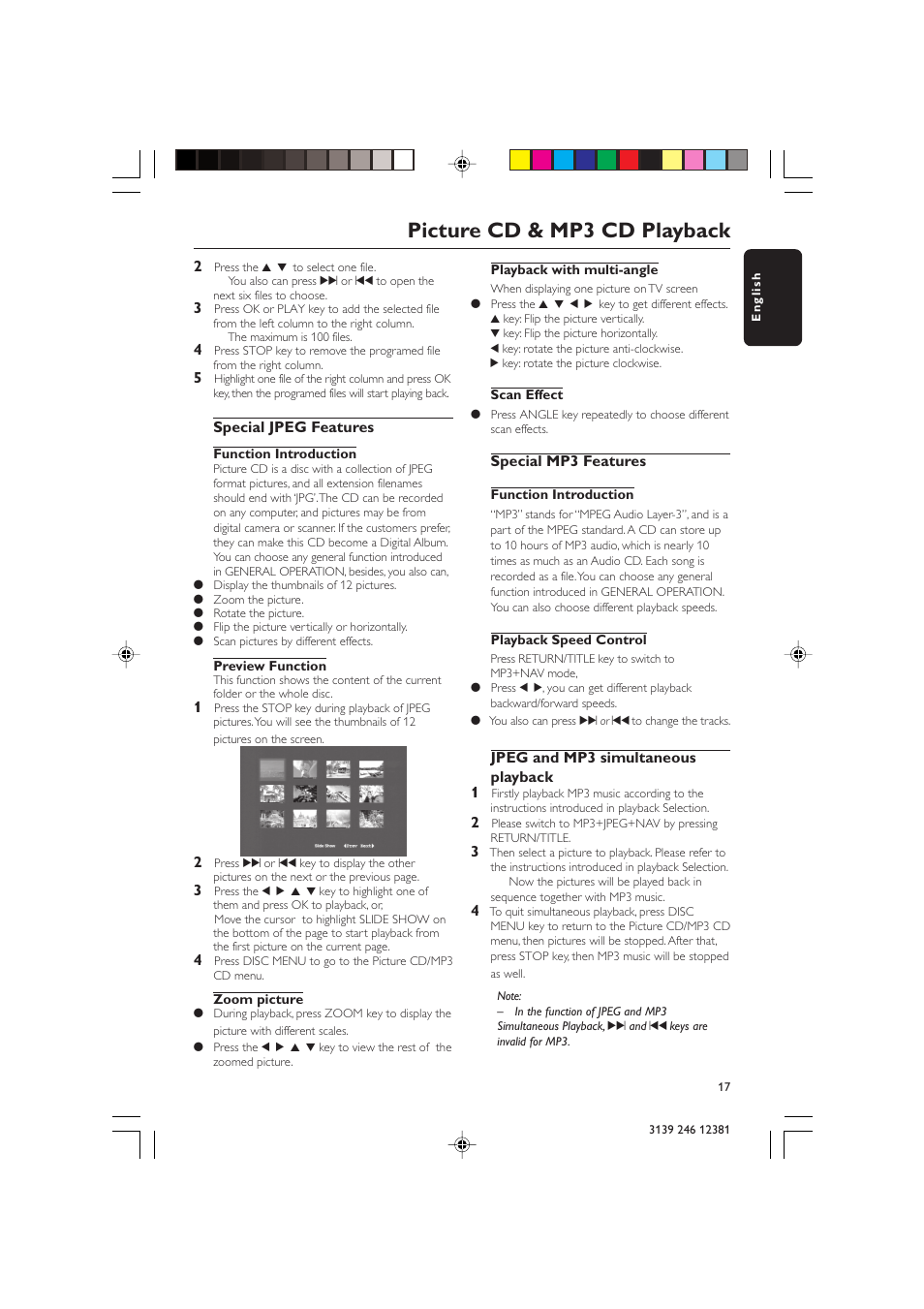 Picture cd & mp3 cd playback | Philips DVD 728 User Manual | Page 17 / 30