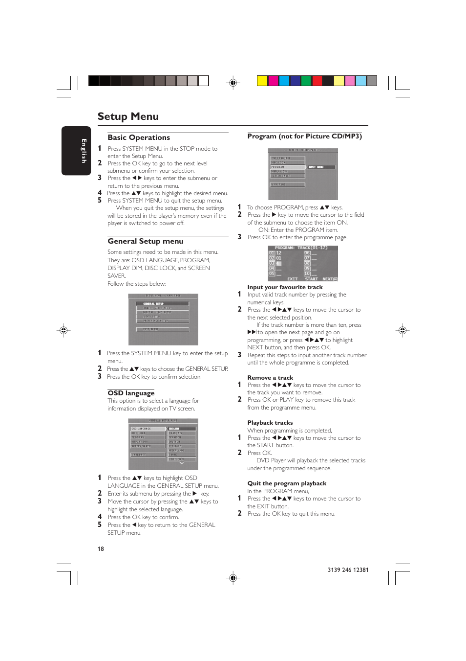 Setup menu | Philips DVD 728 User Manual | Page 18 / 30