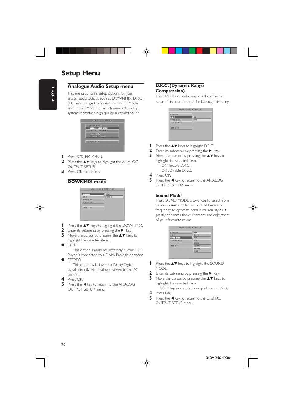 Setup menu | Philips DVD 728 User Manual | Page 20 / 30