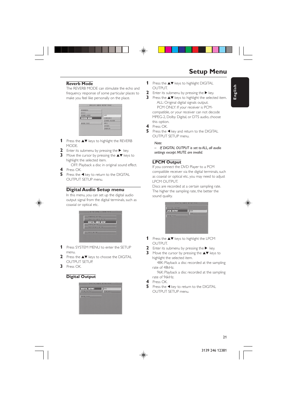 Setup menu | Philips DVD 728 User Manual | Page 21 / 30