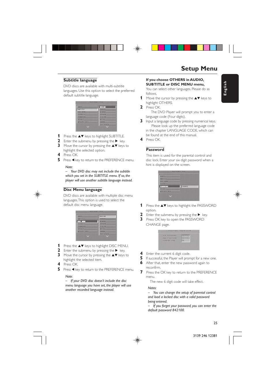 Setup menu | Philips DVD 728 User Manual | Page 25 / 30