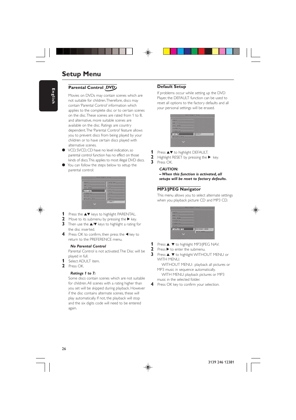 Setup menu | Philips DVD 728 User Manual | Page 26 / 30