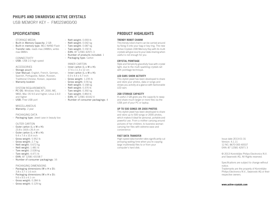 Philips HAPPY LAURA FM02SW00/00 User Manual | Page 2 / 2