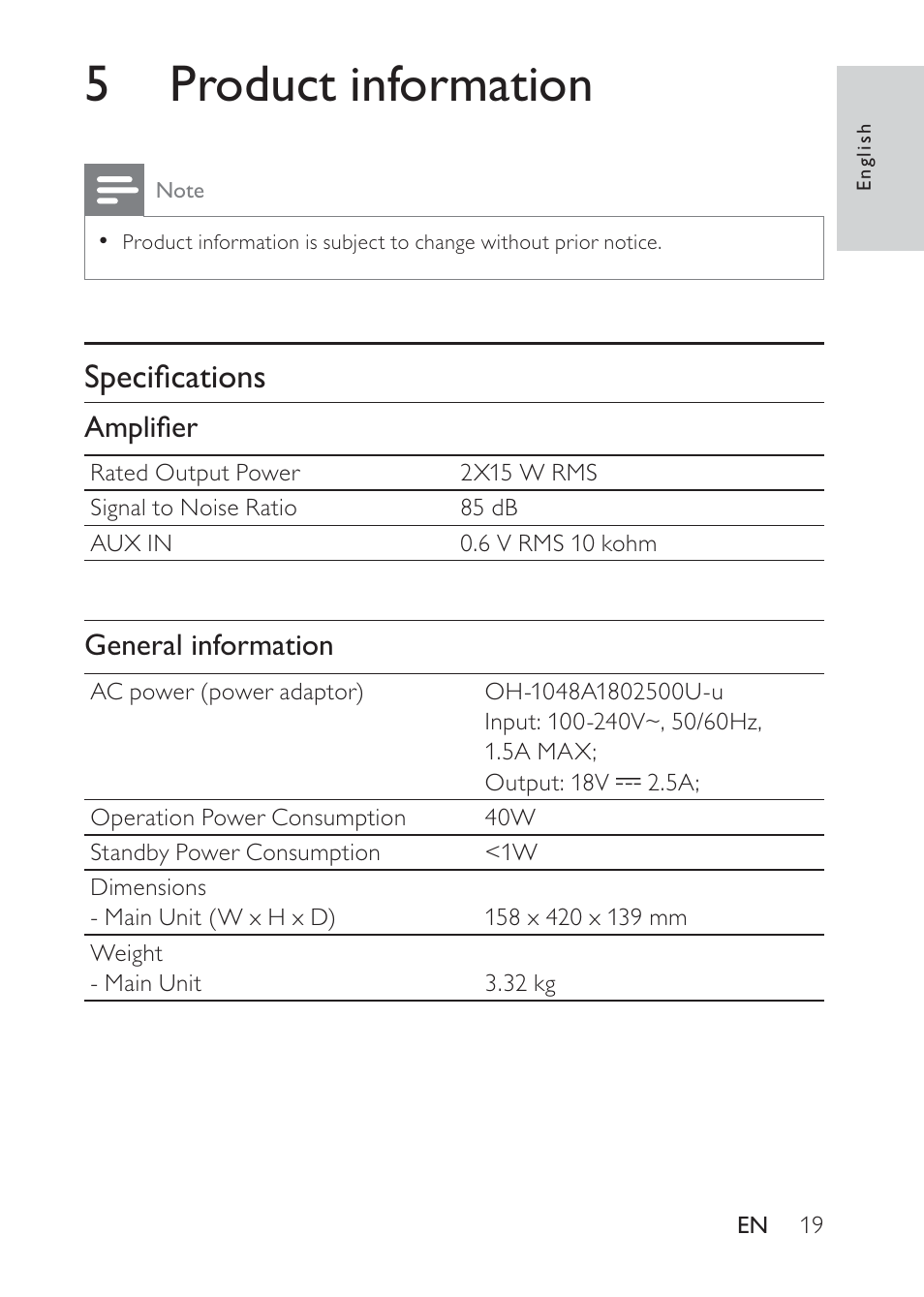5product information, 6shflàfdwlrqv, Psolàhu | General information | Philips DS8500/12 User Manual | Page 18 / 20