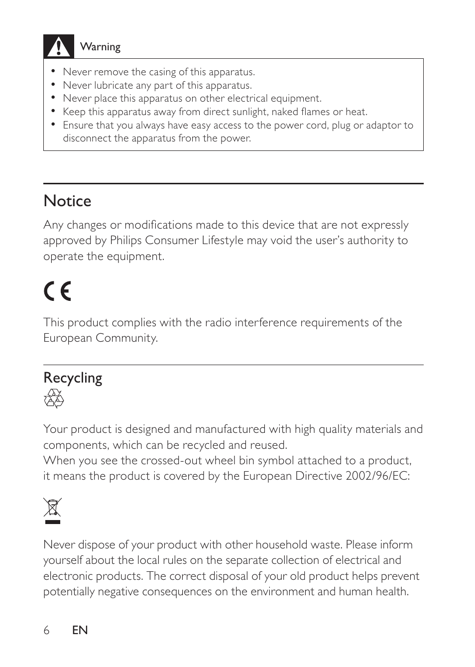 Notice, Recycling | Philips DS8500/12 User Manual | Page 5 / 20