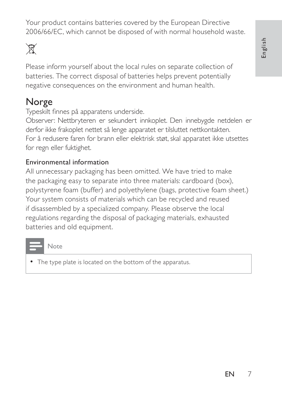 Norge | Philips DS8500/12 User Manual | Page 6 / 20