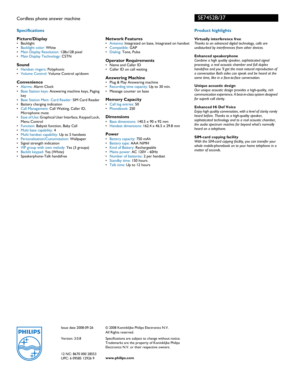 Philips SE7452B User Manual | Page 2 / 2