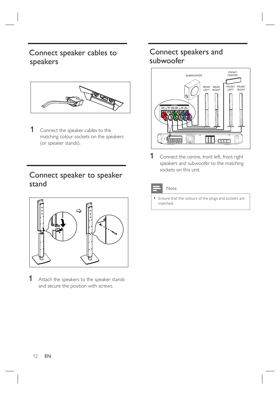 Connect speakers and subwoofer | Philips HTS3568 User Manual | Page 12 / 46