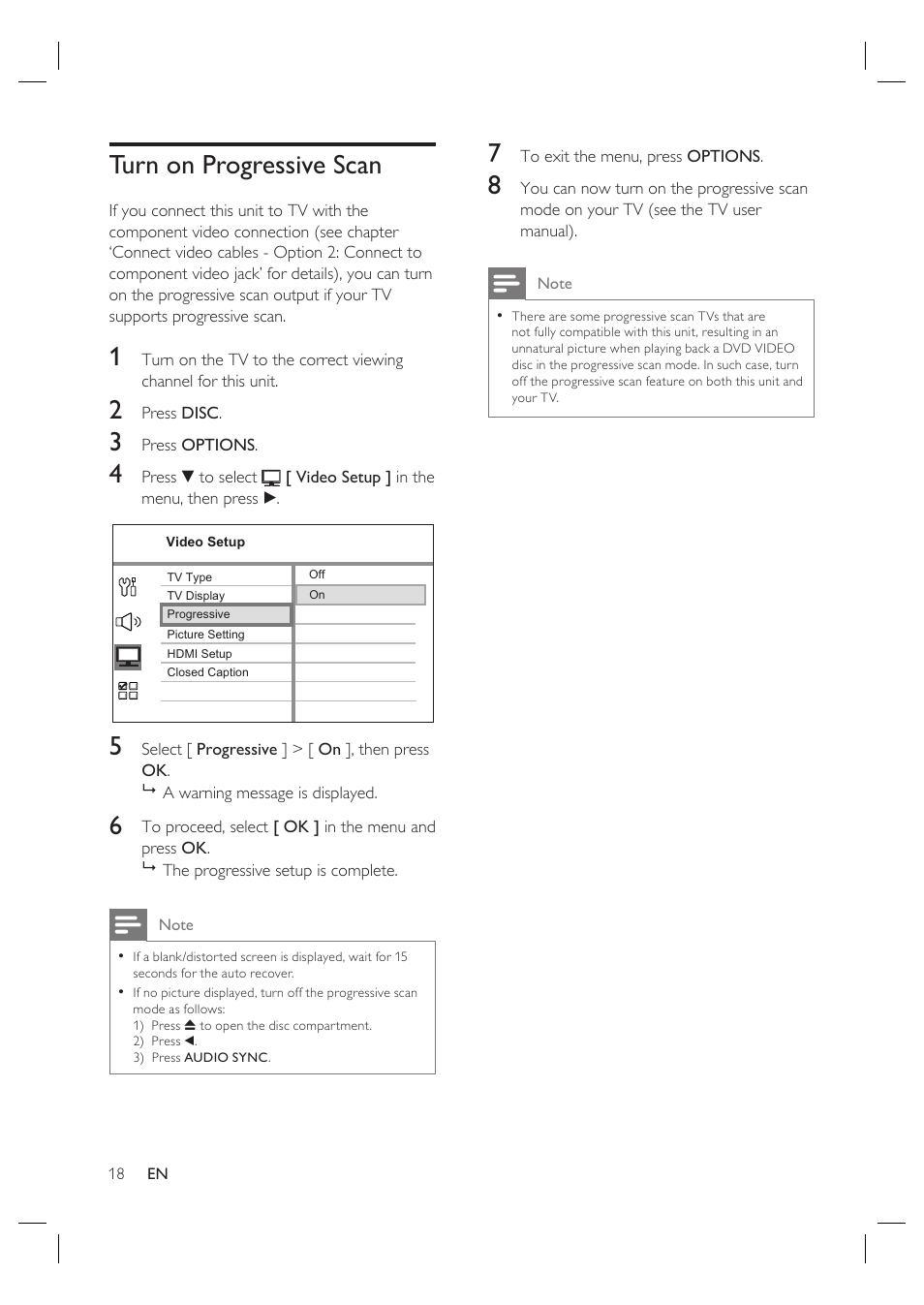 Turn on progressive scan | Philips HTS3568 User Manual | Page 18 / 46