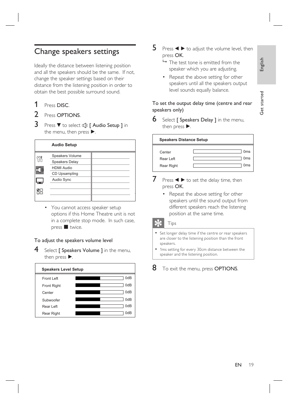 Change speakers settings | Philips HTS3568 User Manual | Page 19 / 46