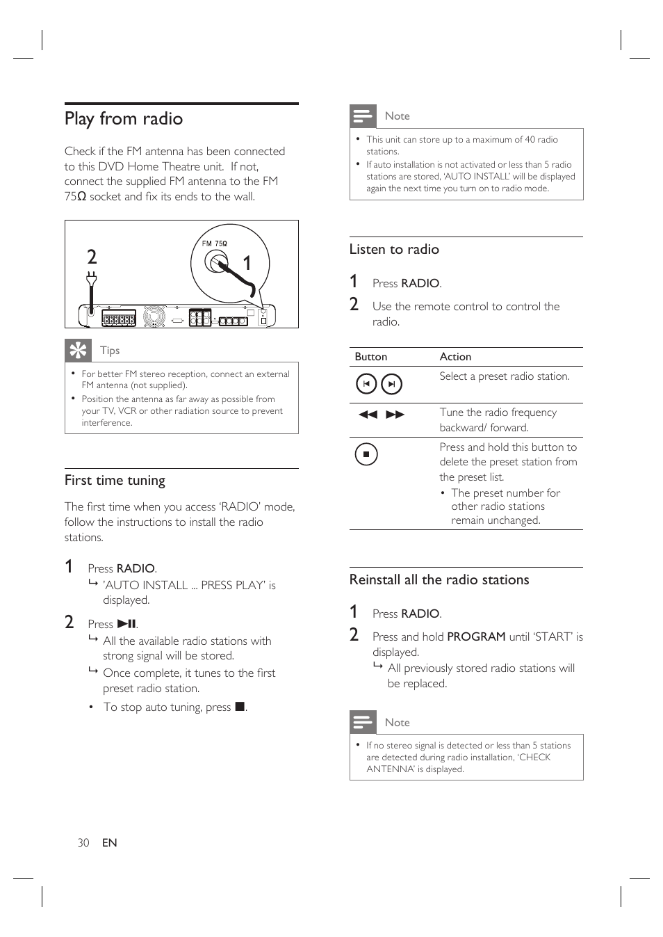 Play from radio | Philips HTS3568 User Manual | Page 30 / 46