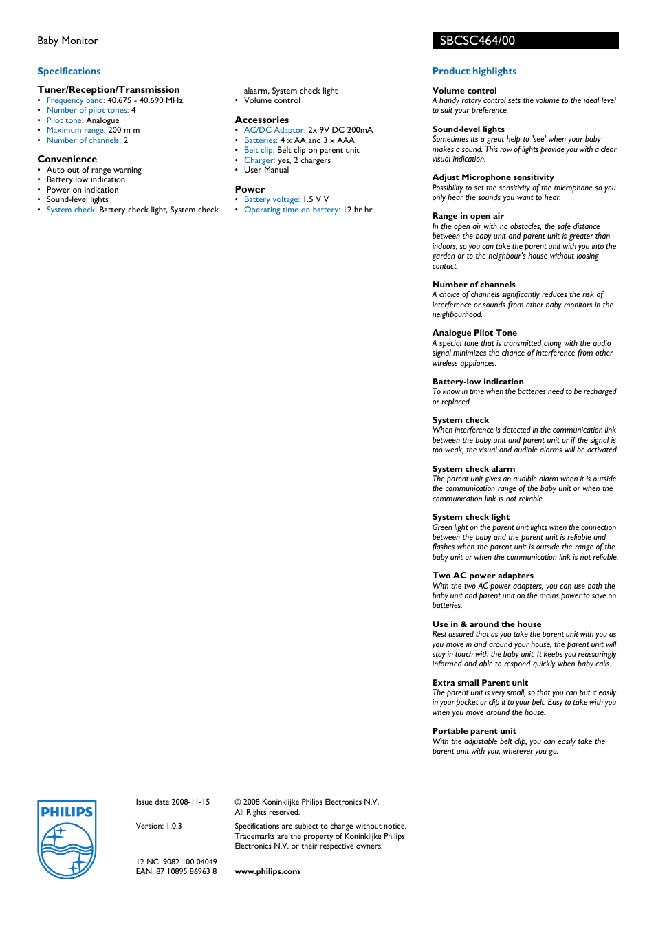 Philips SBCSC464 User Manual | Page 2 / 2